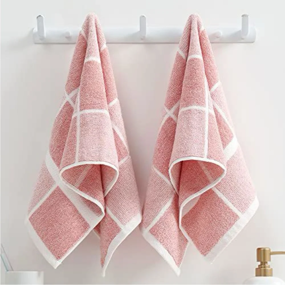 Pink Checkered Hand Towel Set